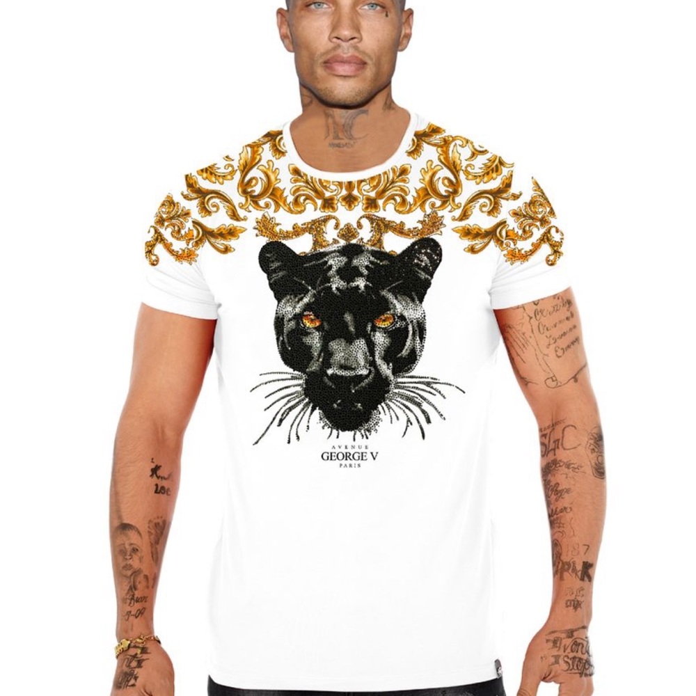 George V White Gold Designer Men’s Rhinestone Tee Shirt
